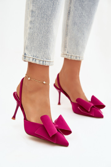 Sapatos de salto rosa com calcanhares abertos e laço "Eklevia"
