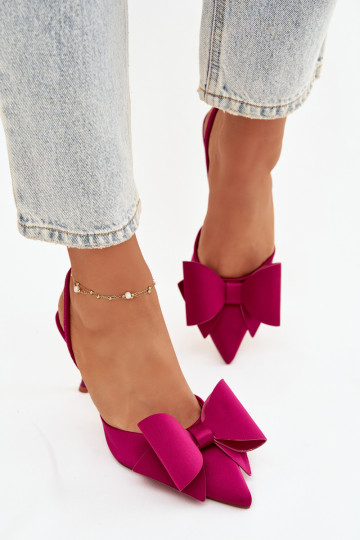 Sapatos de salto rosa com calcanhares abertos e laço "Eklevia" 2
