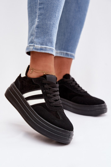 Sapatos femininos esportivos com plataforma, pretos, Galleria