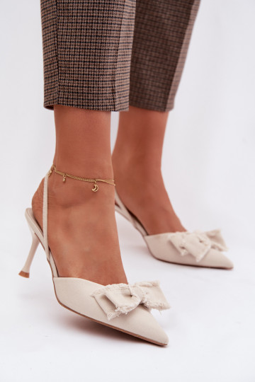 Sandálias femininas com salto fino com fitas cor de marfim Hestia