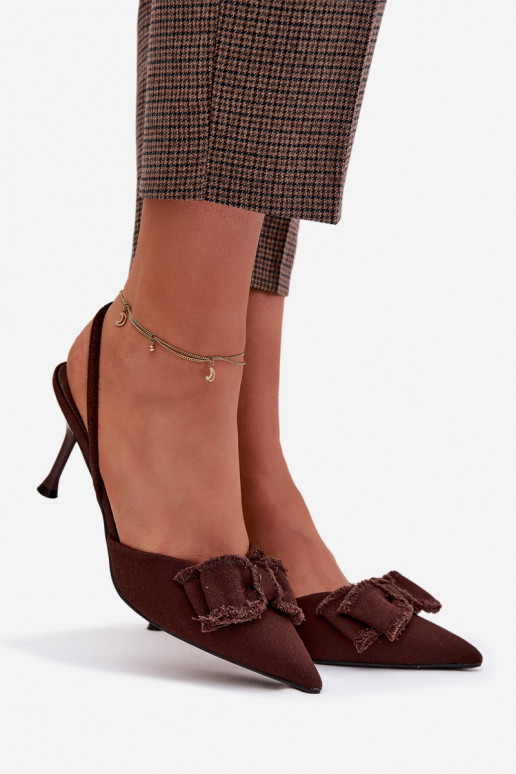 Sandálias femininas com salto fino com fitas CzekoladoParae Hestia