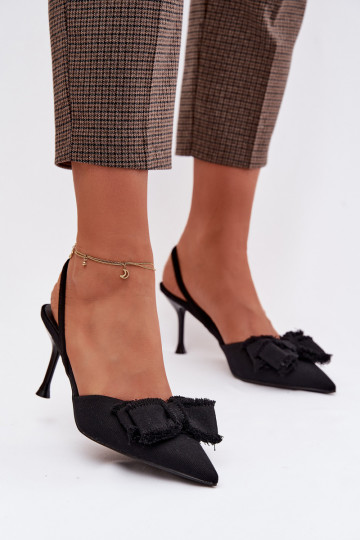 Sandálias femininas com salto fino com fitas cor preta Hestia