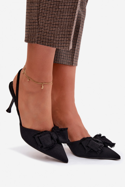 Sandálias femininas com salto fino com fitas cor preta Hestia