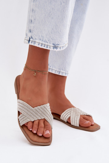Chinelos femininos com saltos largos e detalhes brilhantes, prateados, Zinnia 2