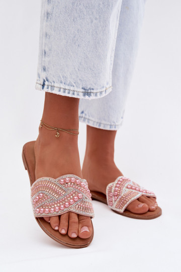 Decorado Chinelos com salto largo cor rosa Dovima 2