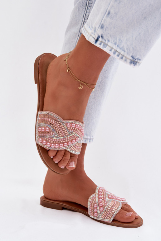 Decorado Chinelos com salto largo cor rosa Dovima