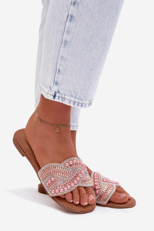 Decorado Chinelos com salto largo cor rosa Dovima