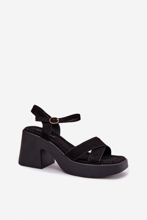 Sandálias femininas Em um poste enormede camurça ecológicau cor preta Tereza