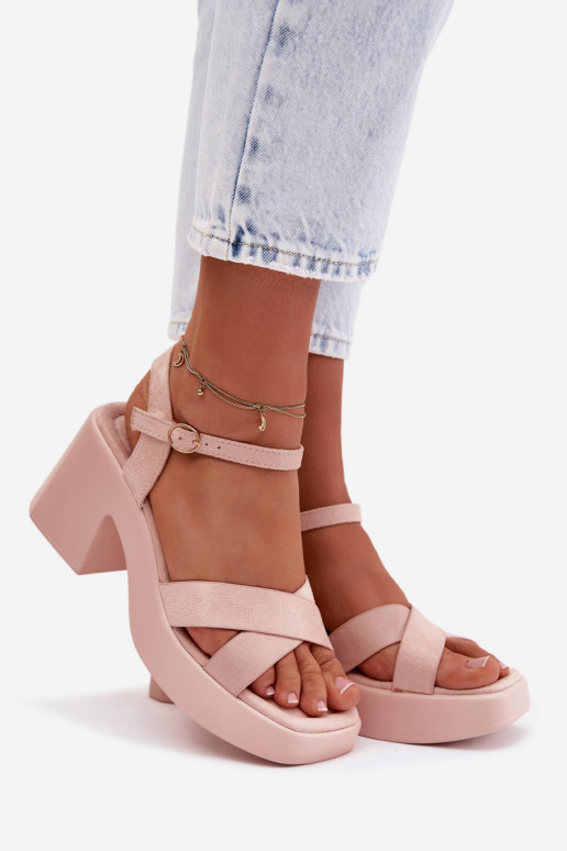 Sandálias femininas Em um poste enormede camurça ecológicau Tom rosa claro Tereza