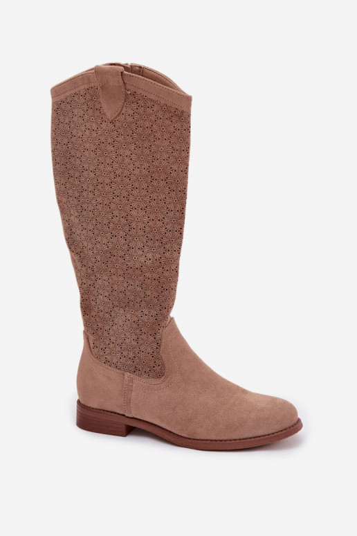 botas femininas com elementos abertos com salto largo S.Barski HY61-8022 bege