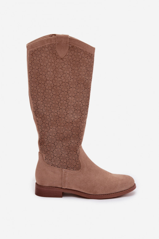 botas femininas com elementos abertos com salto largo S.Barski HY61-8022 bege
