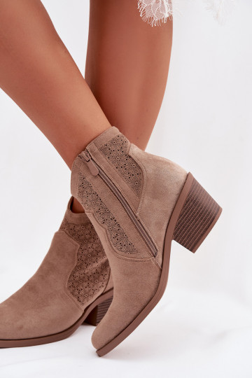 Botinhas femininas de renda com saltos S.Barski HY61-8013, cor areia 2