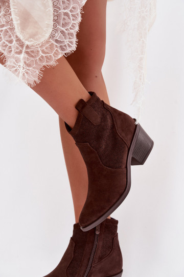 Botinhas femininas de renda com saltos S.Barski HY61-8013, cor chocolate 2