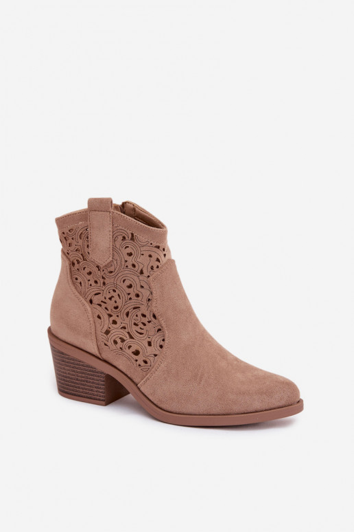 Botas a céu aberto estilo vaqueiro Feminino com salto S.Barski HY61-8012 bege