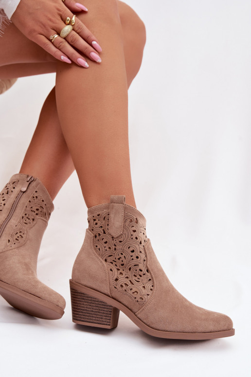 Botas a céu aberto estilo vaqueiro Feminino com salto S.Barski HY61-8012 bege