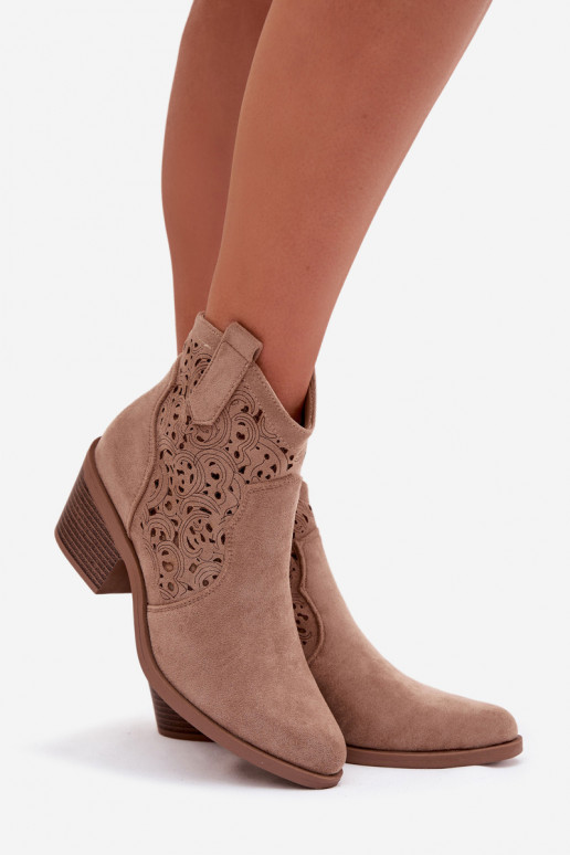 Botas a céu aberto estilo vaqueiro Feminino com salto S.Barski HY61-8012 bege