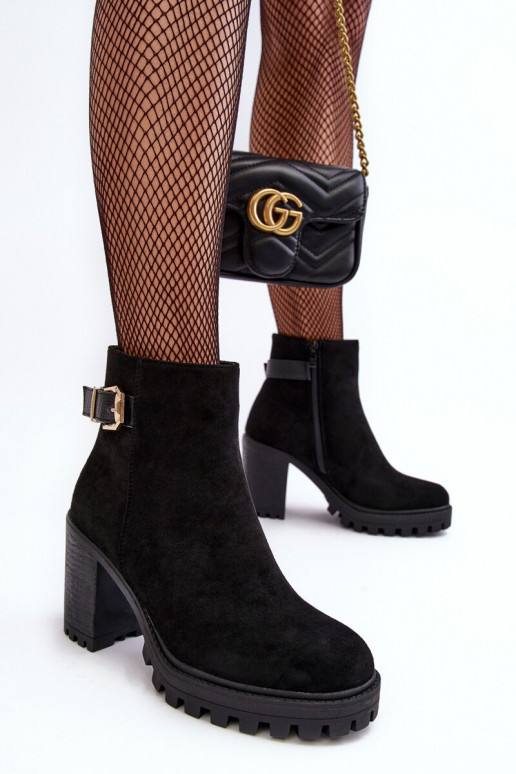 de camurça Botas com salto alto com enfeites cor preta Menoria