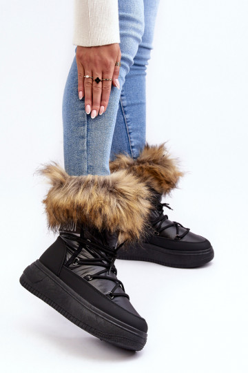 Botas de neve femininas com pelúcia e plataforma cor preta Įjungtabilla