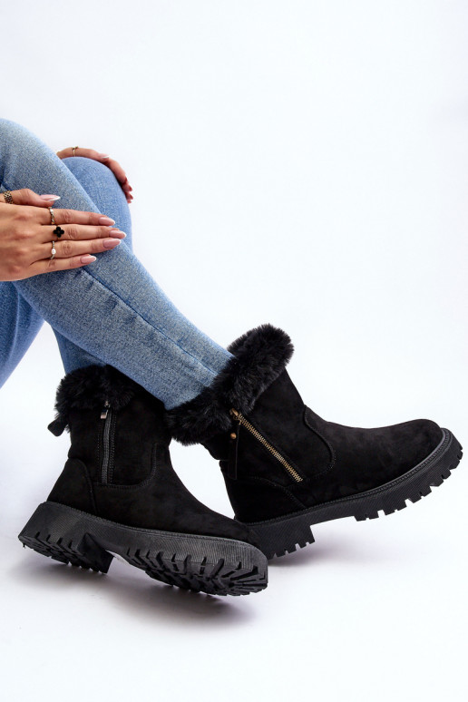 Botas de camurça Feminino com um casaco de pele cor preta Hasiva