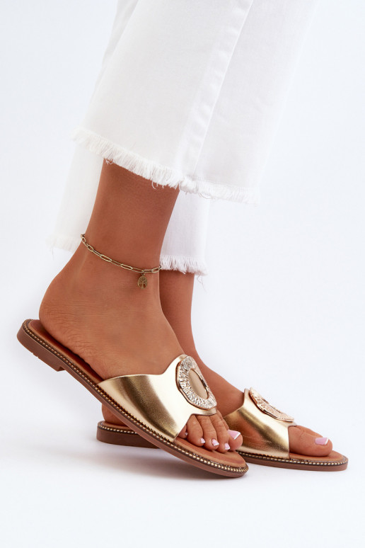 Chinelos femininos com enfeites cor dourada Cilima