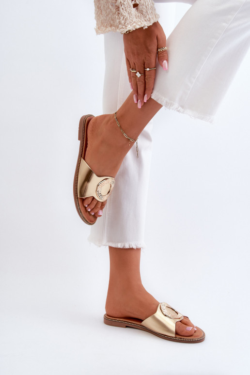 Chinelos femininos com enfeites cor dourada Cilima