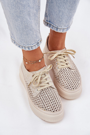 Camurça a céu aberto sapato Feminino com uma plataforma Artiker 56C2108 bege-cor dourada