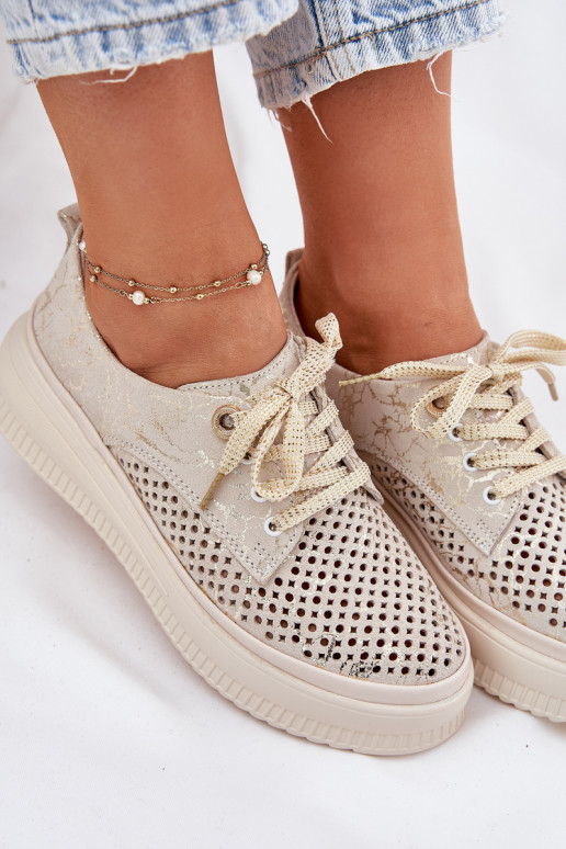 Camurça a céu aberto sapato Feminino com uma plataforma Artiker 56C2108 bege-cor dourada