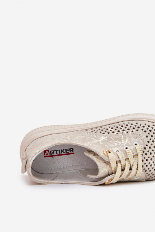 Camurça a céu aberto sapato Feminino com uma plataforma Artiker 56C2108 bege-cor dourada