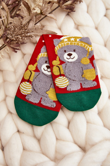 Meias femininas de Habilitadotal Com Urso cor vermelha 2