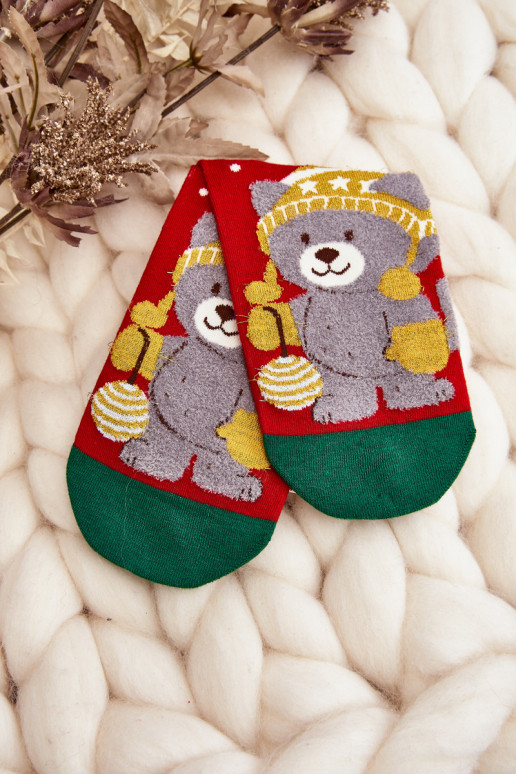 Meias femininas de Habilitadotal Com Urso cor vermelha