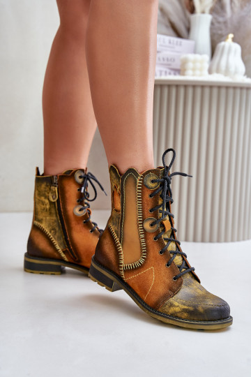 Pele Botas femininas com salto largo Tem que serciejka 06719-07 cor amarela