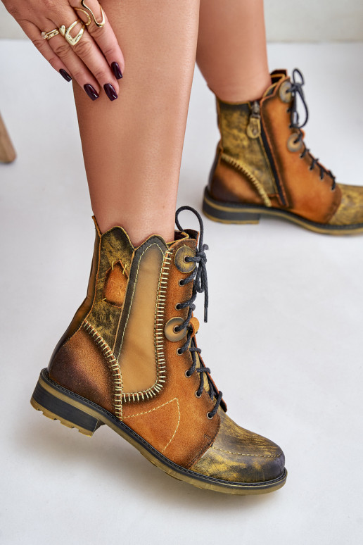 Pele Botas femininas com salto largo Tem que serciejka 06719-07 cor amarela