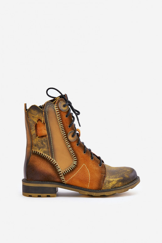 Pele Botas femininas com salto largo Tem que serciejka 06719-07 cor amarela