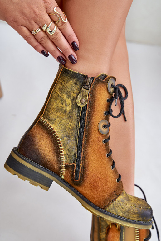 Pele Botas femininas com salto largo Tem que serciejka 06719-07 cor amarela