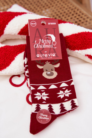 Meias de Natal masculinas com renas cor bordô