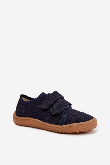 Chinelos infantis de caminhada descalça Froddo Canvas G1700440-2 cor azul escuro
