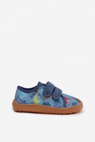 Chinelos infantis Barefoot com dinossauros Froddo Canvas G1700440-15 cor azul 2