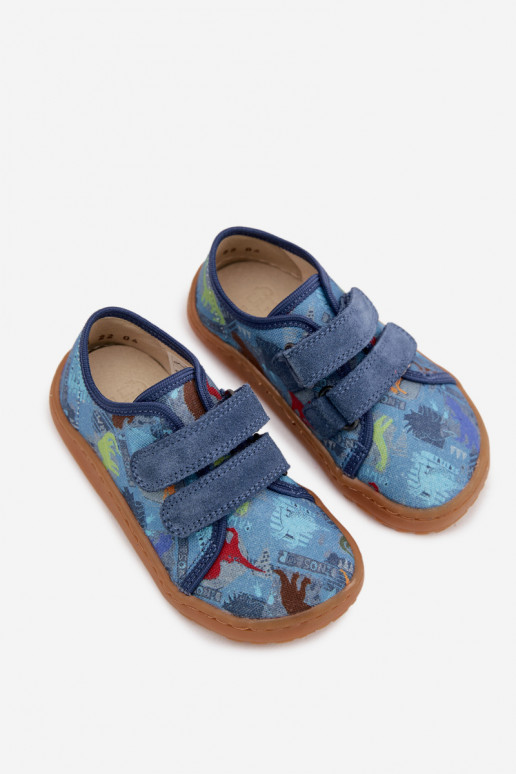 Chinelos Infantil Barefoot Dinossauros Froddo Canvas G1700440-15 cor azul
