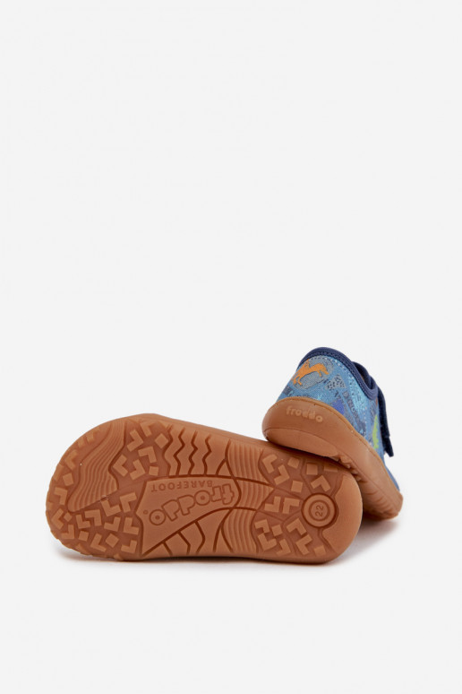 Chinelos Infantil Barefoot Dinossauros Froddo Canvas G1700440-15 cor azul