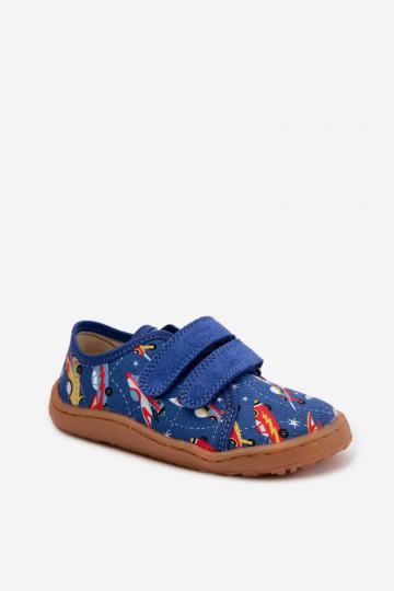 Chinelos infantis Barefoot com naves espaciais Froddo Canvas G1700440-5 cor azul