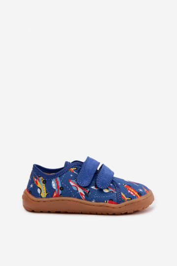 Chinelos infantis Barefoot com naves espaciais Froddo Canvas G1700440-5 cor azul 2
