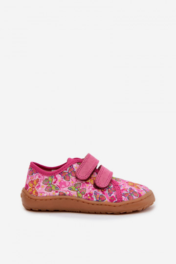 Chinelos infantis Barefoot com borboletas Froddo Canvas G1700440-11 cor rosa