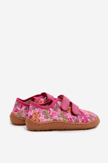 Chinelos infantis Barefoot com borboletas Froddo Canvas G1700440-11 cor rosa 2