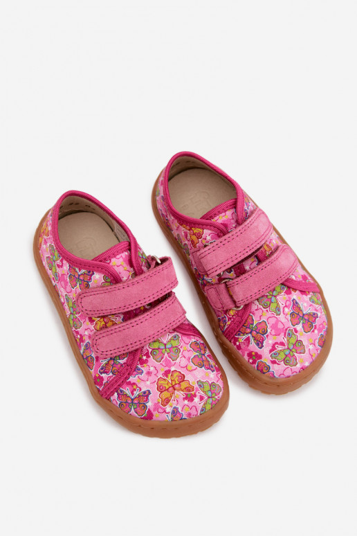 Chinelos Infantil Barefoot Borboletas Froddo Canvas G1700440-11 cor rosa