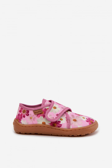 Chinelos infantis com fechos adesivos Barefoot com flores Froddo G1700438-8 cor rosa 2