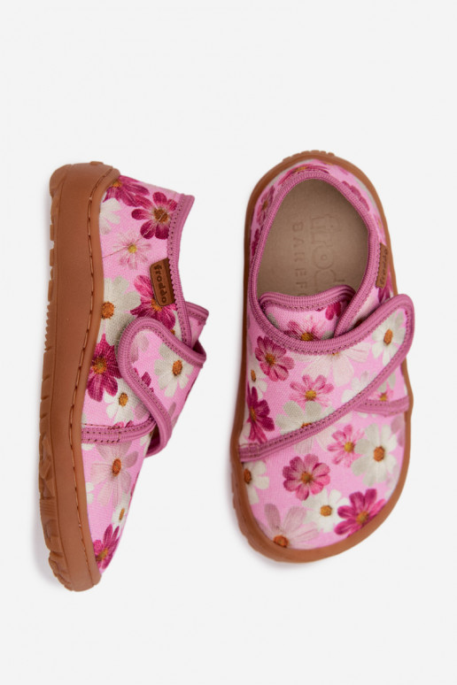 Chinelos Infantil Infantil com fixadores adesivos Barefoot com flores Froddo G1700438-8 cor rosa