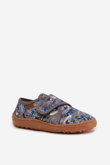 Chinelos infantis masculinos com fechos adesivos Barefoot Surfer Froddo G1700438-7 cor cinza