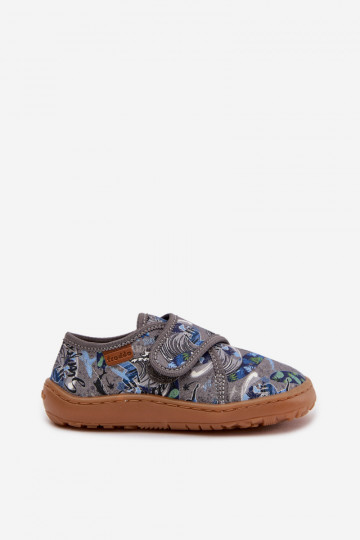 Chinelos infantis masculinos com fechos adesivos Barefoot Surfer Froddo G1700438-7 cor cinza 2