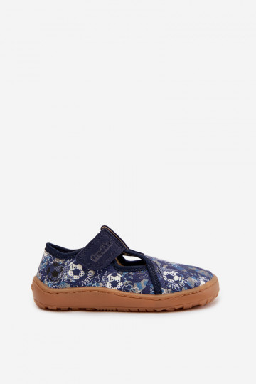Chinelos infantis com fechos adesivos Barefoot com bolas Froddo Canvas G1700439-5 cor azul 2