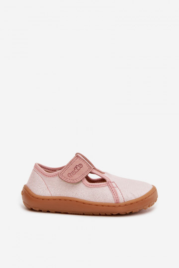 Chinelos infantis com fechos adesivos e brilho Barefoot Froddo Canvas G1700439-2 cor rosa 2